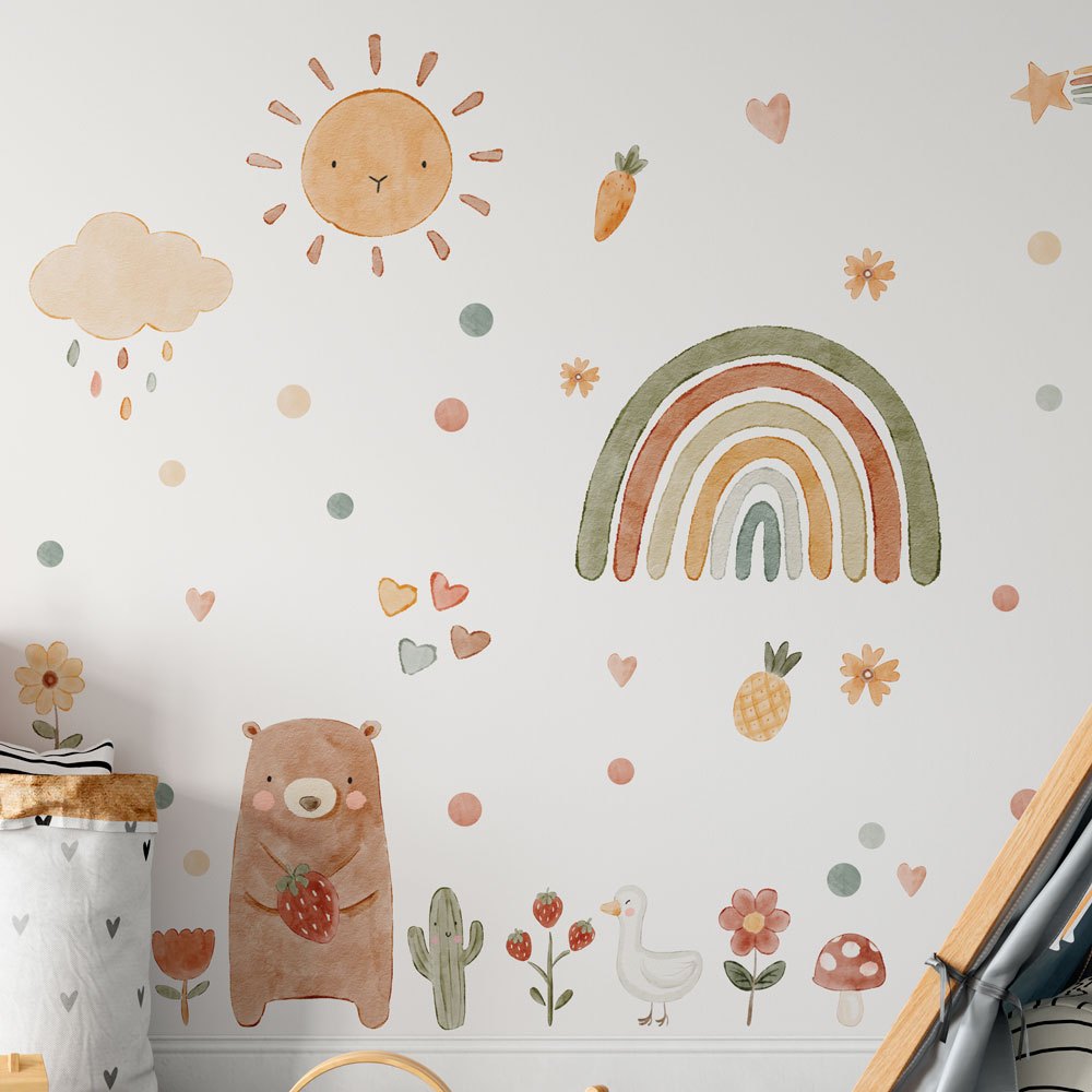 Adesivo Aquarela Infantil – Urso, Nuvens e Sol em Oferta na Shopee