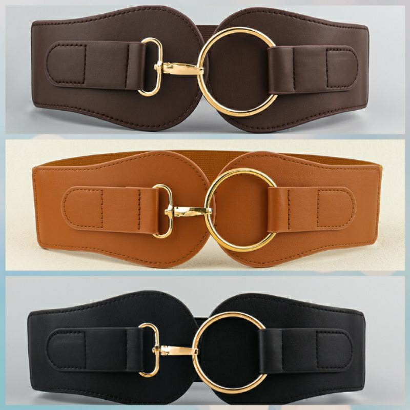 Kit 3 cinto Largo Elástico Feminino -Couro PU Ajustável Estiramento Emagrecimento Ajuste Cintura em Oferta na Shopee