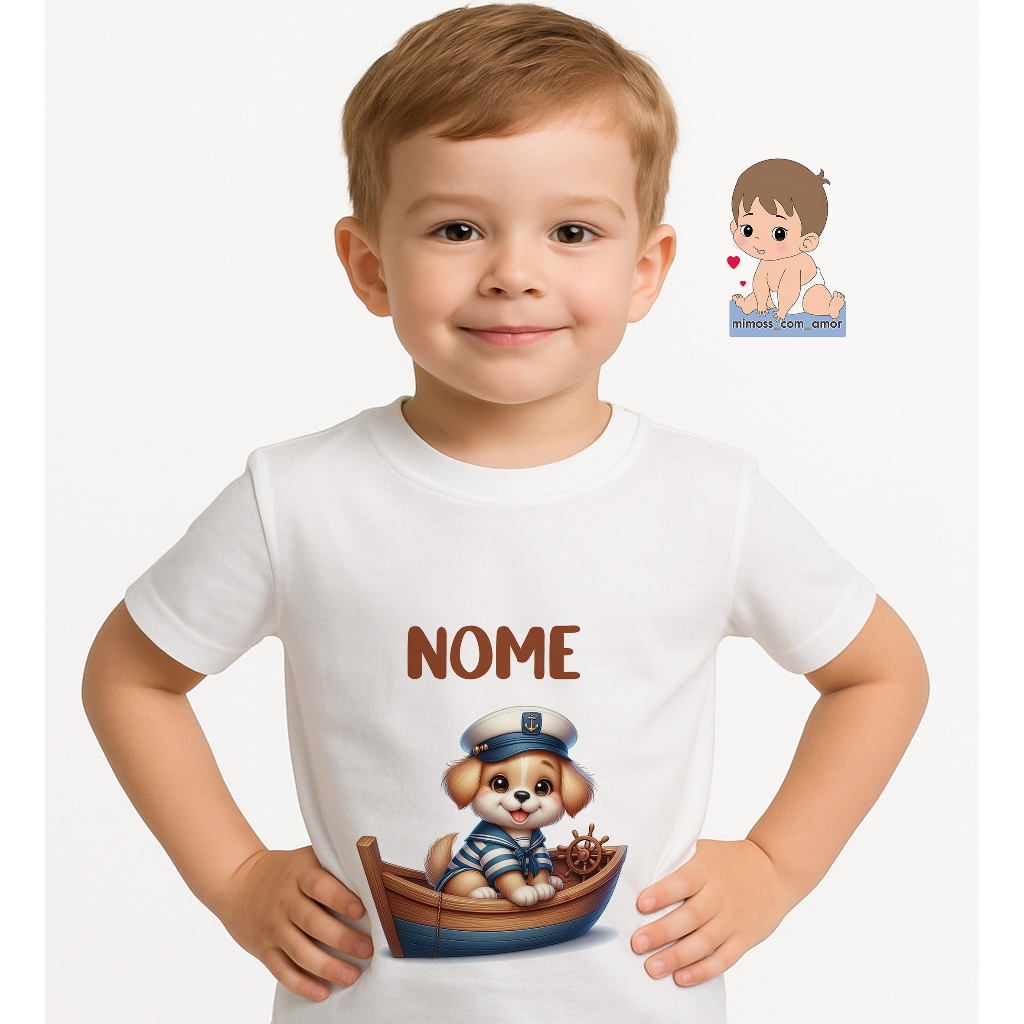 Camiseta de Criança Personalizada Cachorro No Barquinho Infantil A380