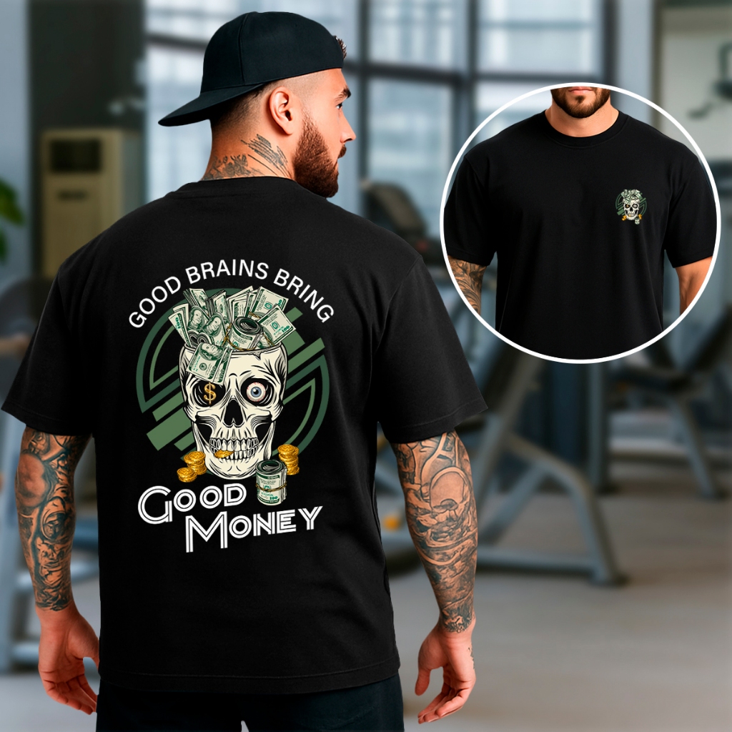 Camiseta Oversized Skull Money Brains Underground Streetwear Blusão 100% Algodão Qualidade Conforto