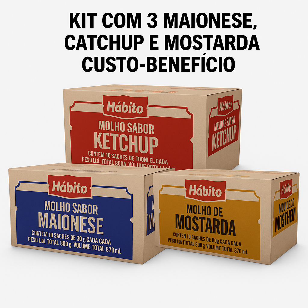 KIT 3 em 1 Sache  1 Molho De Ketchup, 1 Maionese E 1 Mostarda Qualidade Premium - Hábito 420 saches em Oferta na Shopee