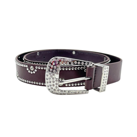 Cinto Feminino Fivela Ponteira Prata Com Aplicações Em Strass Brilhante Estiloso