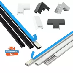 Canaleta Esconde Fio Ripado Conector Emenda Cotovelo Tê 20x10 Organizador 2 Metros C/ Fita Divisória