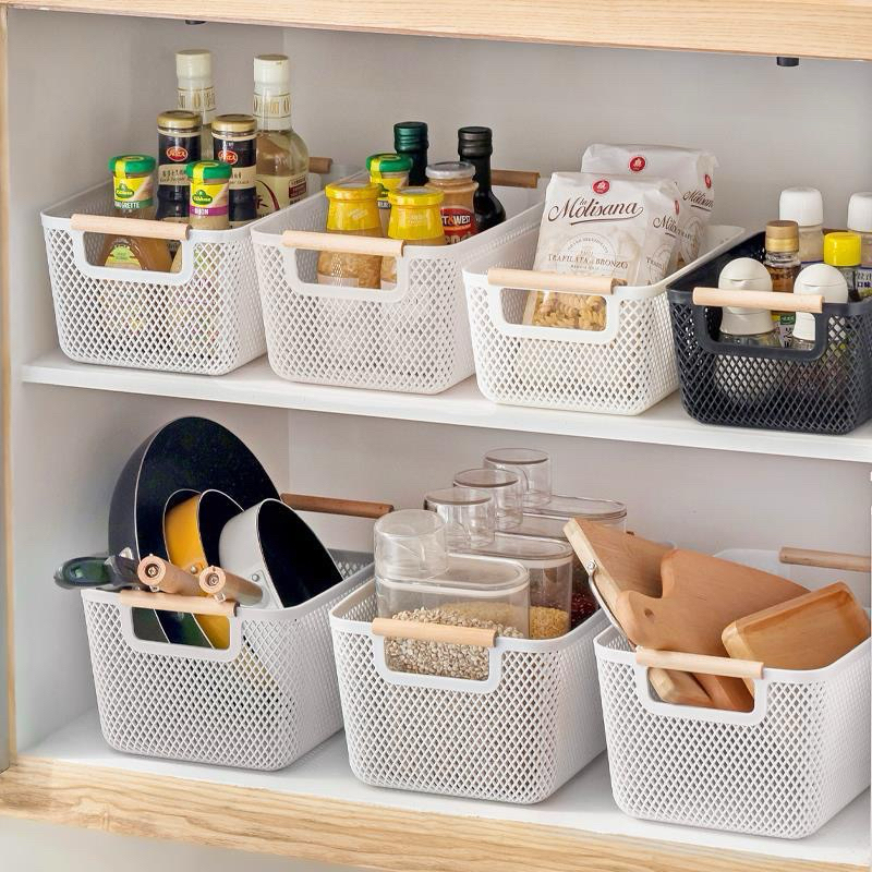 Cesto plástico Organizador Para Frutas Telado Retangular Fruteira Com Alça  Madeira multiu...