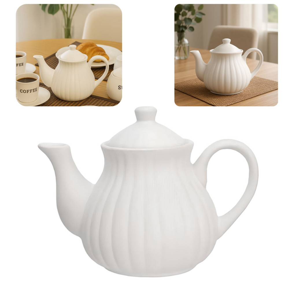 Bule De Café e Chá em Cerâmica 1 Litro Bella Branco Mesa Posta Luxo Delicada Haüskraft