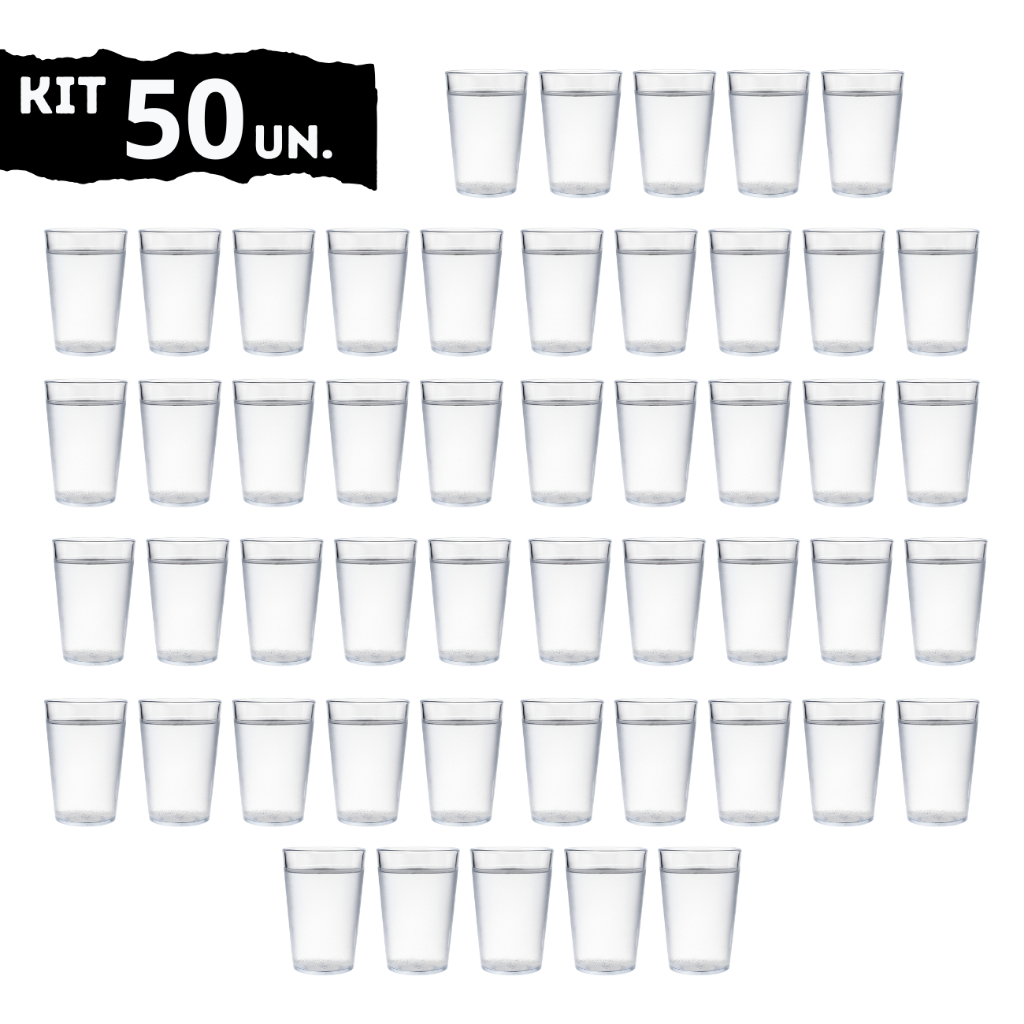 Kit 50 Copos De Policarbonato Resistente Inquebrável 250ml Transparente