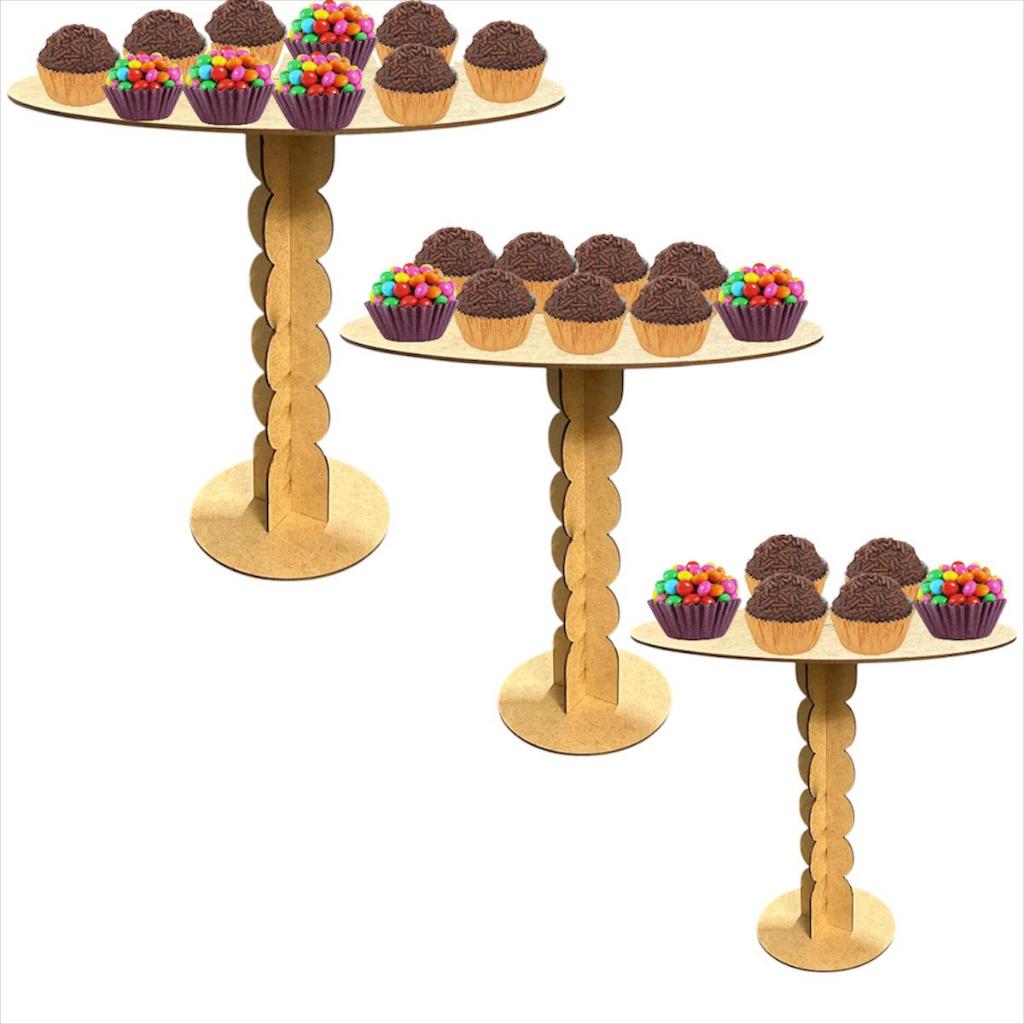 Trio De Boleira Bandeja Simples Em Mdf Cru Promoção
