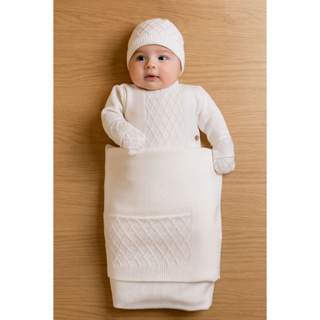 Kit Gorro Macacão Manta Luva Modal Saída Maternidade Récem Nascido Bebê Tricô em Oferta na Shopee