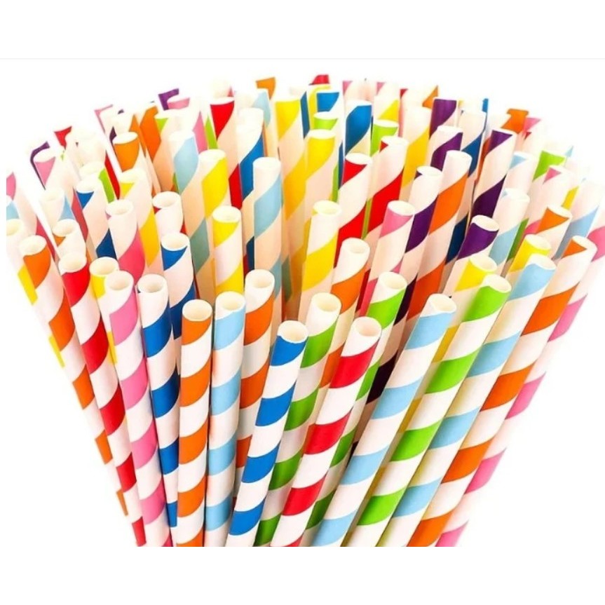 Canudos de Papel Biodegradável Listrados Coloridos Para Topo de Bolo, festas, Drinks em Oferta na Shopee