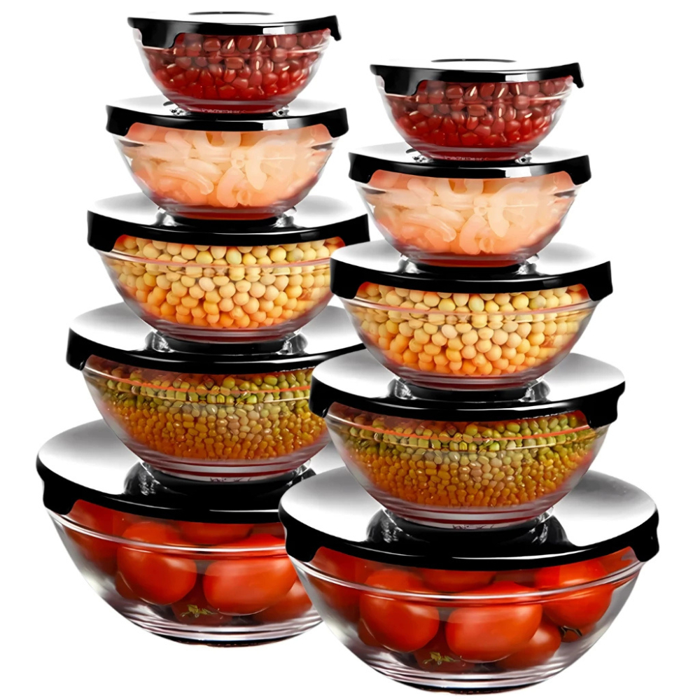Conjunto Tigela Vidro Bowl Marmita Tampa 5 Peças Pote Hermético