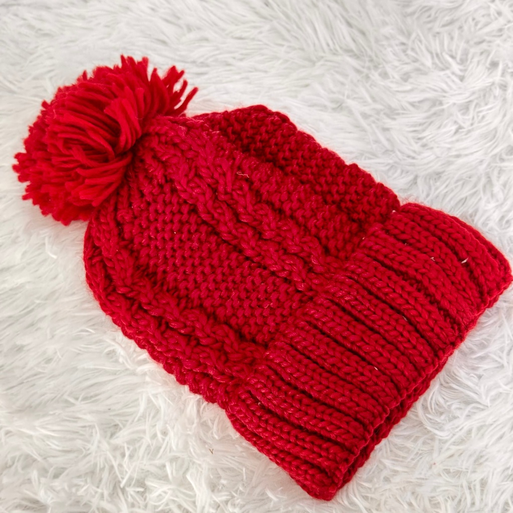 Touca Gorro Tricô Adulto em Lã Forrado Com Pompom Super Quente 38764-5