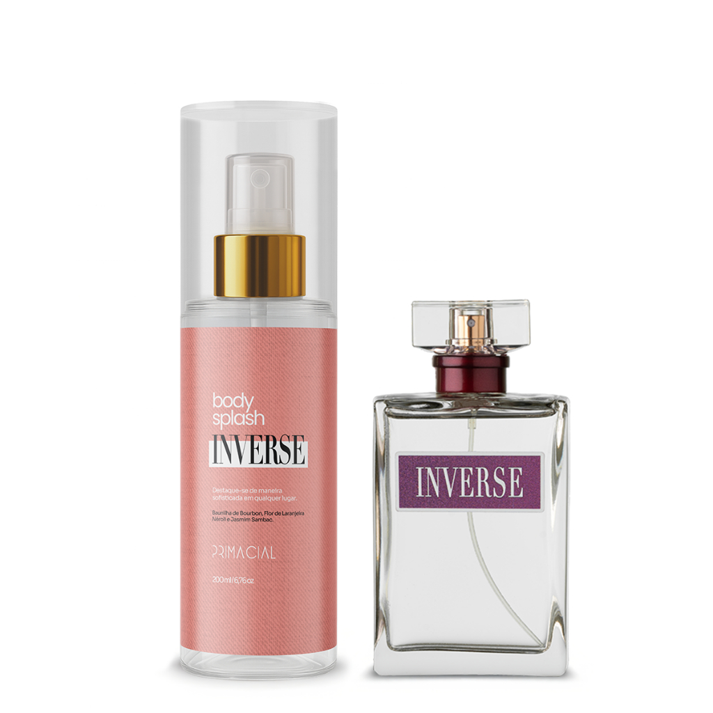 Kit Perfume 100ml + Body Splash 200ml INVERSE by Primacial - Fragrância Floral com Notas de Pera e Tangerina em Oferta na Shopee