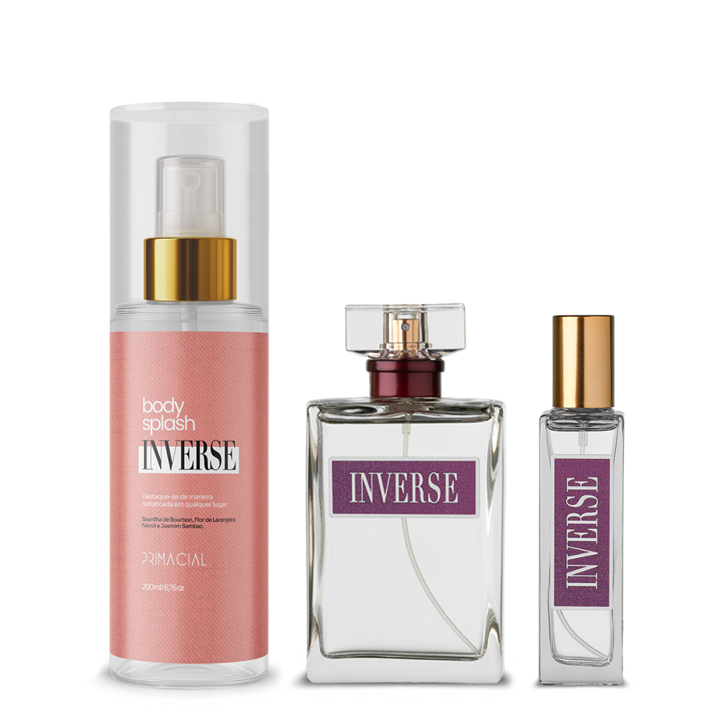 Kit Perfume 100ml + 30ml + Body Splash 200ml INVERSE by Primacial - Fragrância Floral com Notas de Pera e Tangerina em Oferta na Shopee
