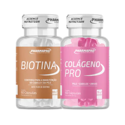 Kit 1x Biotina Original 60 Cáps + 1x Colágeno Pro 60 Cáps Cabelos Unhas e Pele - PharmaPro