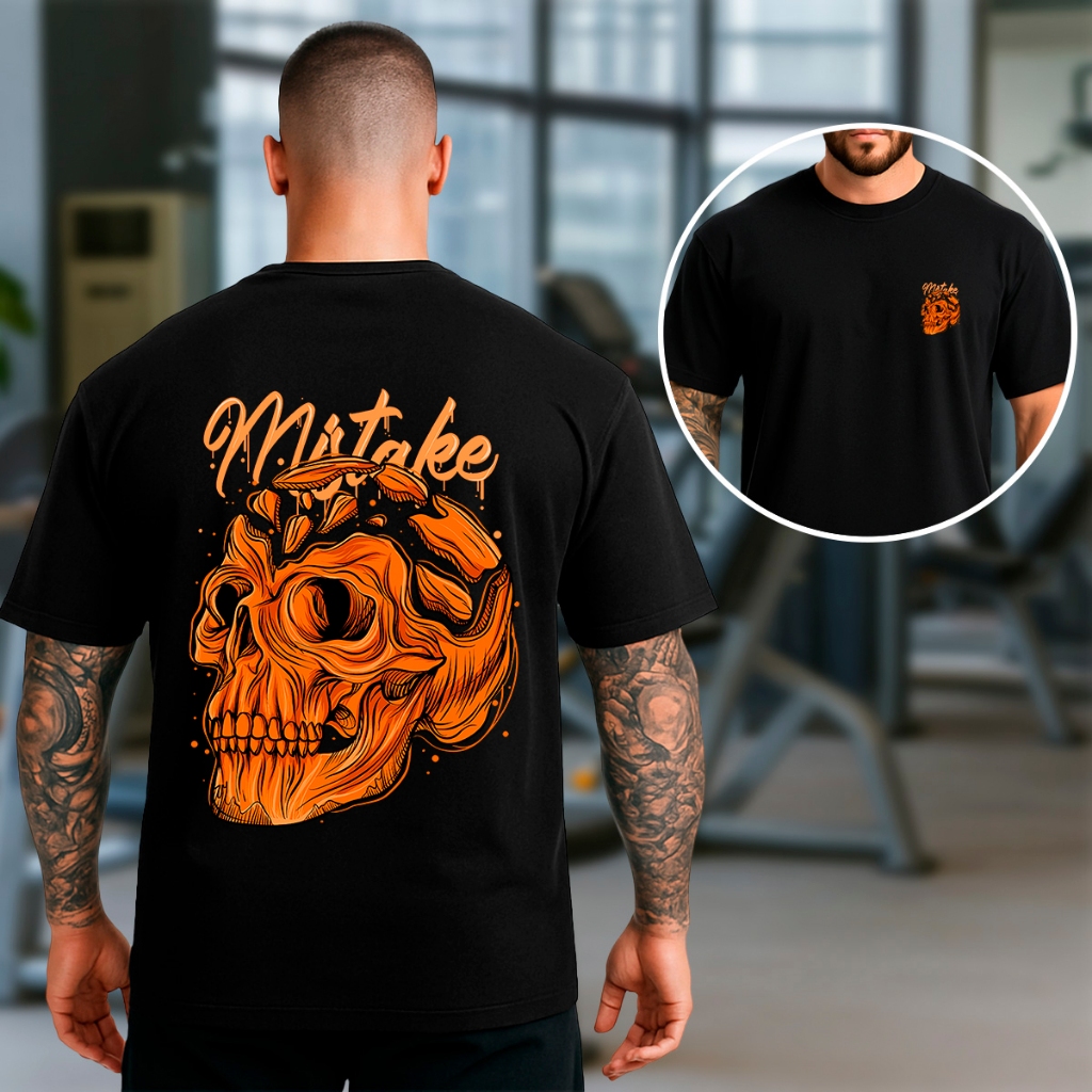 Camiseta Oversized Ou Básica Masculina Mistake Skull Irada Gym Ratinho De Academia Promoção