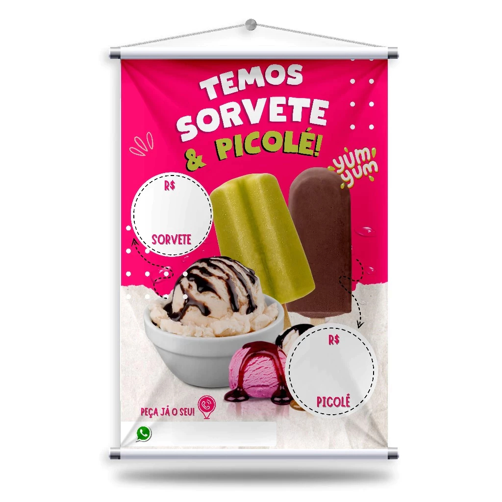 Banner SORVETE E PICOLÉ uso externo e interno - Mais vendido