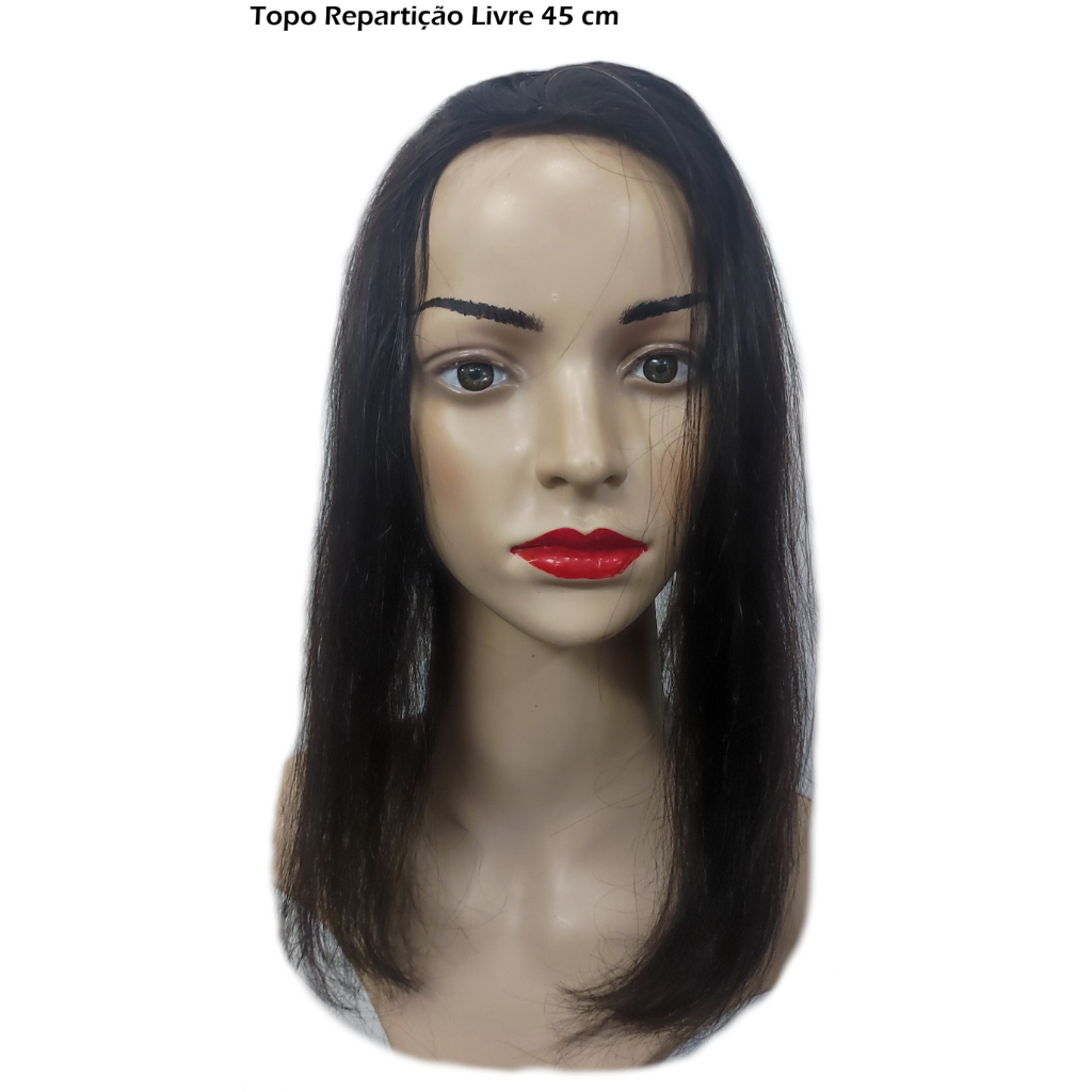 Topo de Cabelo Humano / Repartição Livre / Costurado / Repartido ao Meio Liso - 30 a 45 CM