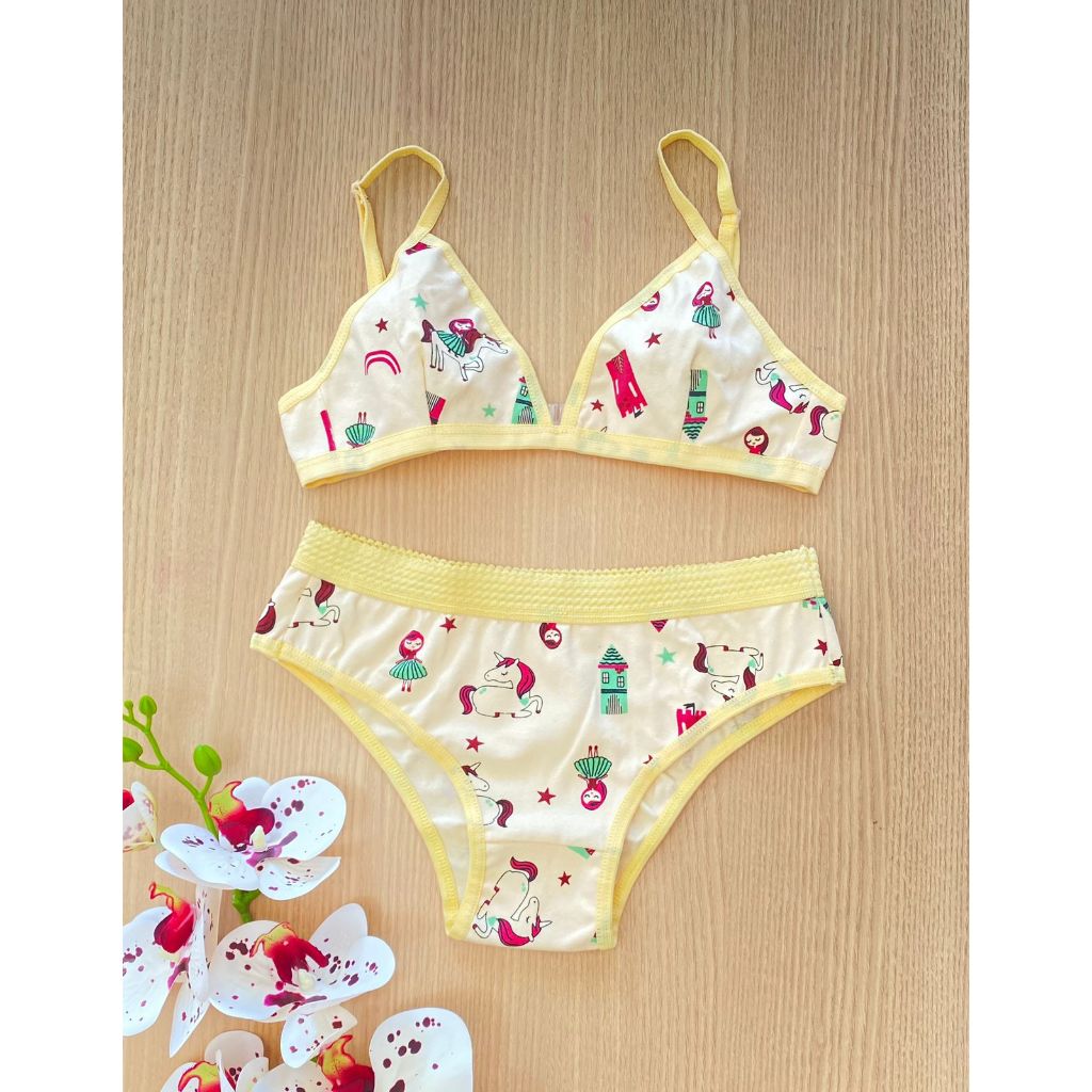 Conjunto lingerie infantil/juvenil sem bojo algodão menina moça l Sutia Top calcinha Barato Criança Infantil