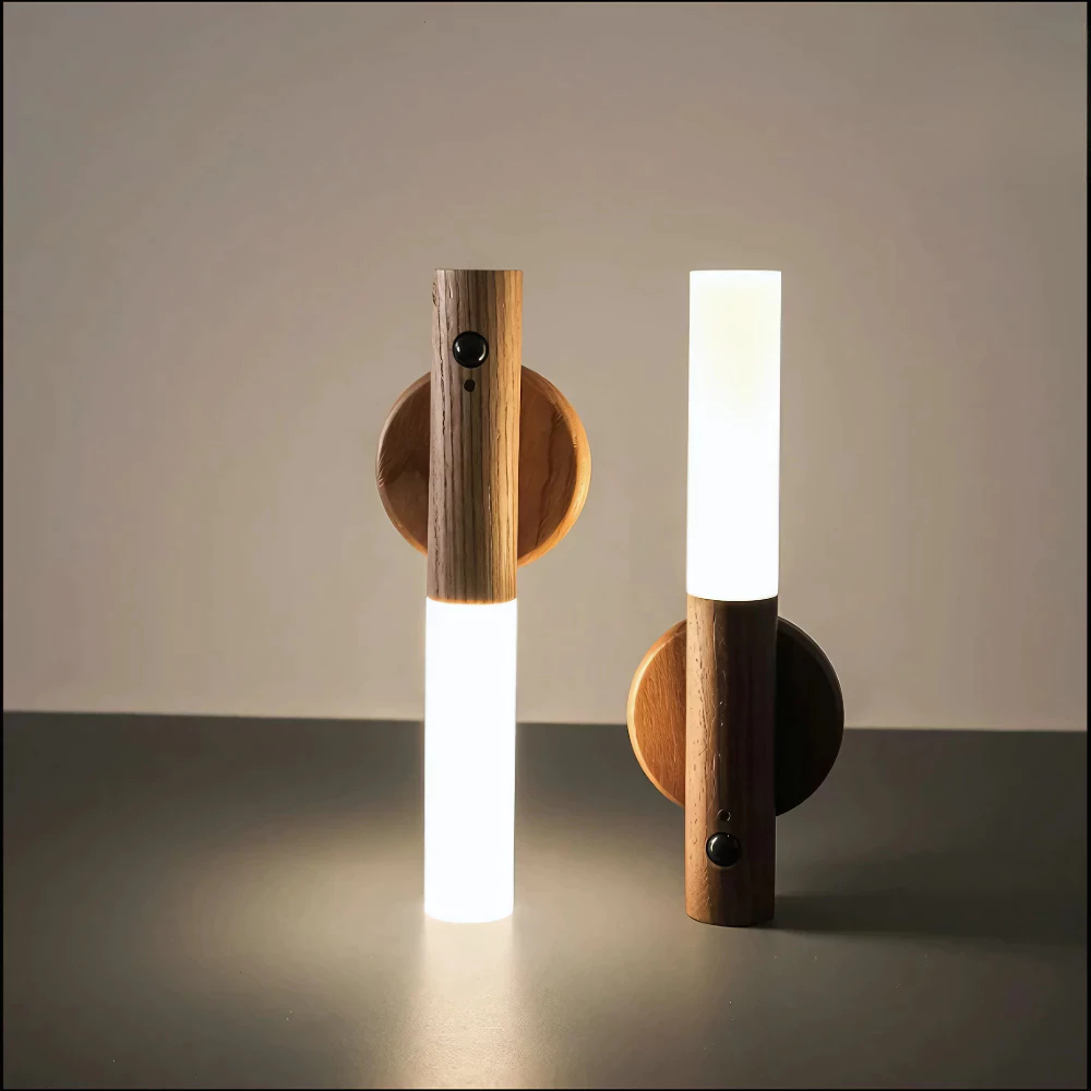 Luminária Luz LED Recarregável Com Sensor De Movimento Arandela De Madeira Minimalista Lâmpada Magnética Mesa/Parede