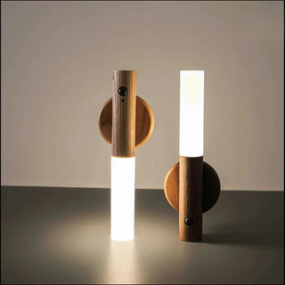 Luminária Luz LED Recarregável Com Sensor De Movimento Arandela De Madeira Minimalista Lâmpada Magnética Mesa/Parede