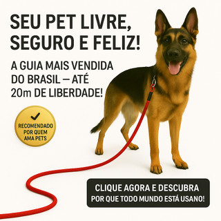 Guia De Cachorro de 2 a 20 Metros Corda de Poli 10 Milimetros Com Mosquetão Reforçado
