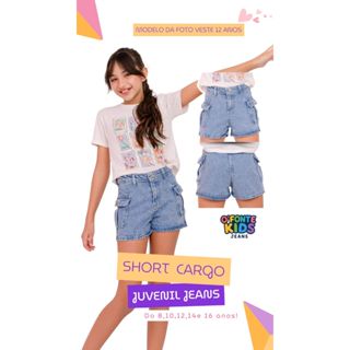 Short Jeans Infantil Menina Cargo Marmorizado Claro Juvenil Premium 08,10,12,14,16 anos em Oferta na Shopee