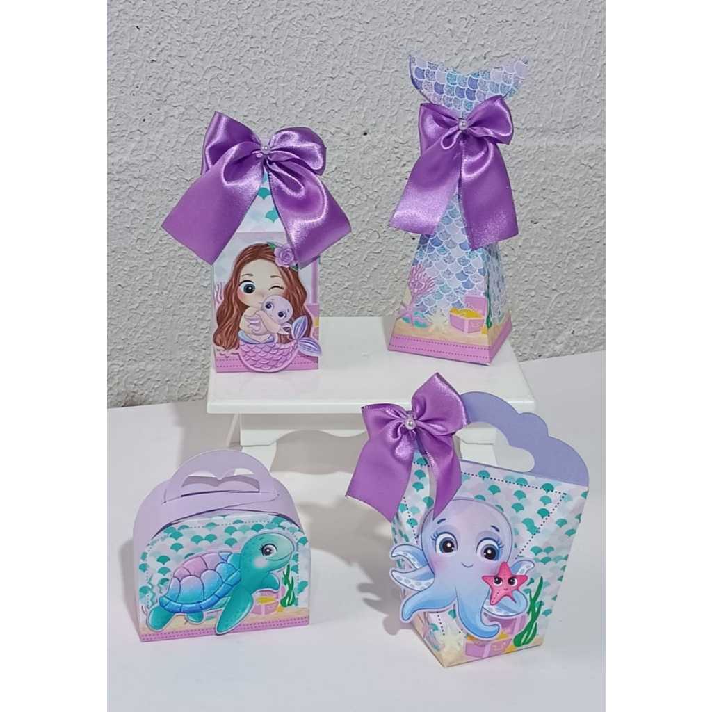Kit Festa Sereia Cute Personalizado | Lembrancinhas Aniversário Infantil | Tema Sereia Fofa Caixa Calda de Sereia