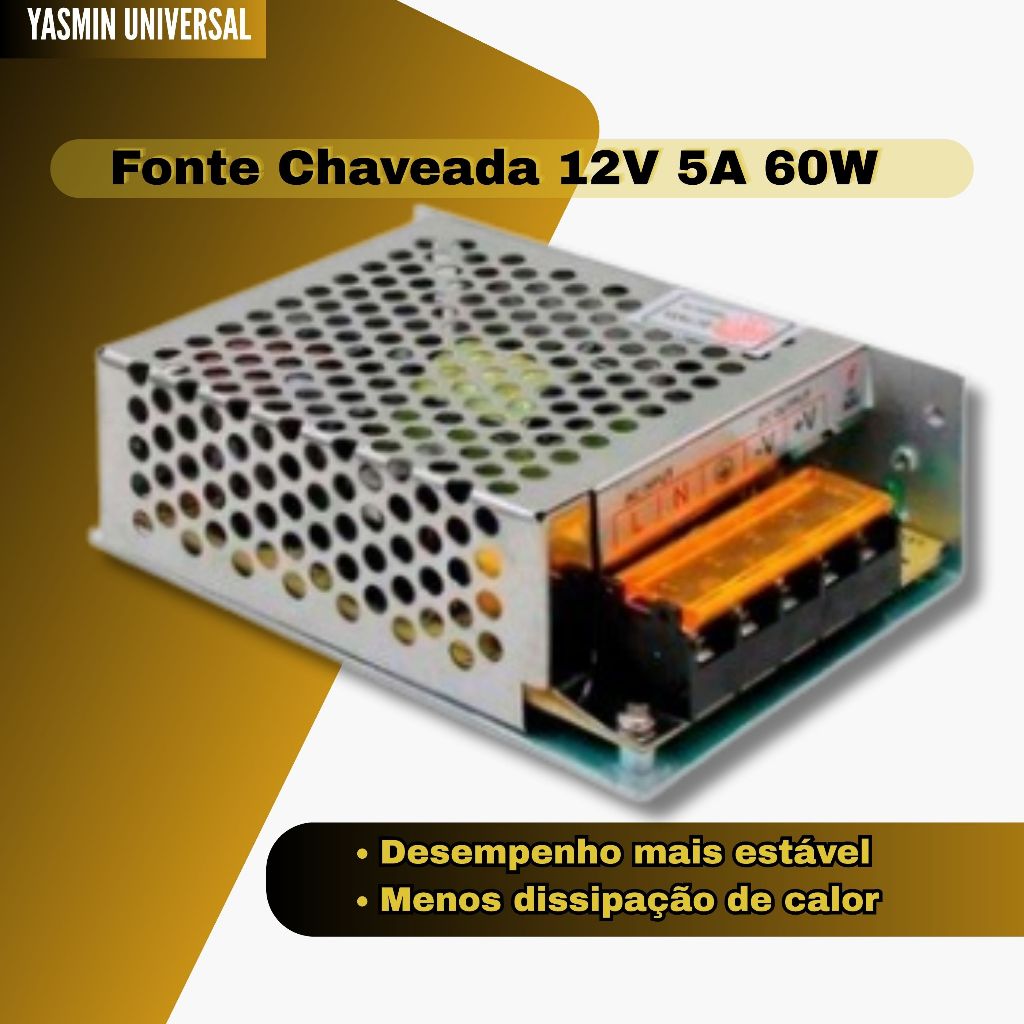 Fonte Chaveada 12v Camera Fita Led Som Bivolt Colmeia 5a 60w