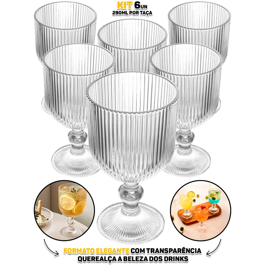 Jogo Conjunto 6 Taças Em Vidro Transparente Para Água Sucos Refrigerante Drinks Coquetel Mesa Posta em Oferta na Shopee