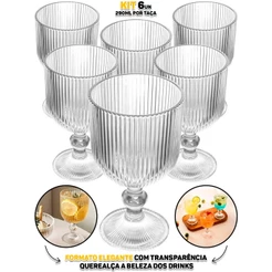 Jogo Conjunto 6 Taças Em Vidro Transparente Para Água Sucos Refrigerante Drinks Coquetel Mesa Posta