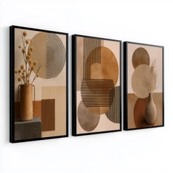 Conjunto Quadros Decorativo 50x70 cm Moldura Para Sala Quarto Escritório Geométricos
