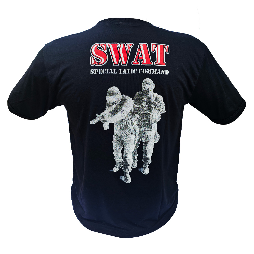 Camiseta Masculina Preta Tática Estilo SWAT