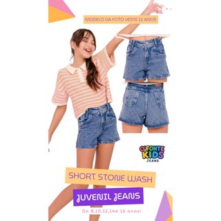 Short Basico Jeans Marmorizado Infantil Juvenil Menina 08,10,12,14,16 anos em Oferta na Shopee