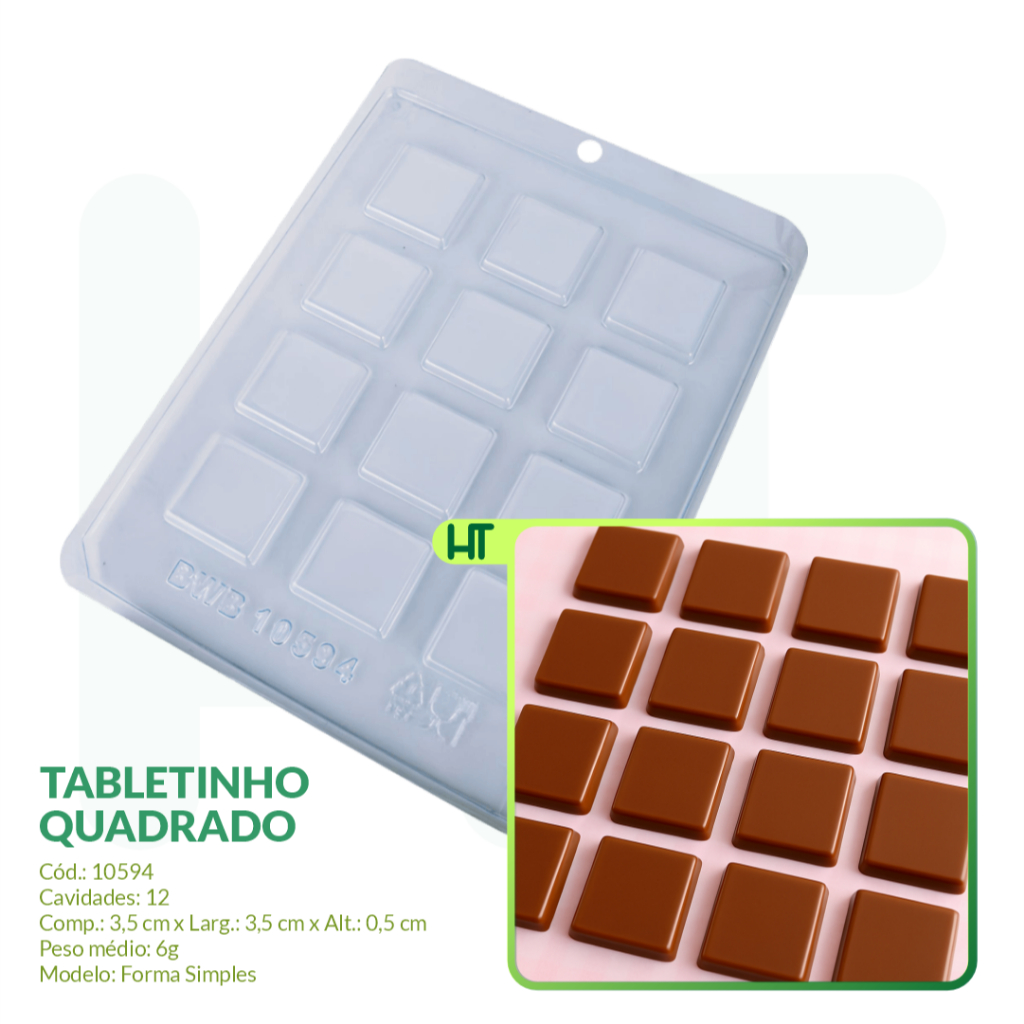 Forma Tabletinho Quadrado 10594 BWB - Forma para Chocolate Tablete Quadrado - 1, 2, 5 ou 10 unidades em Oferta na Shopee