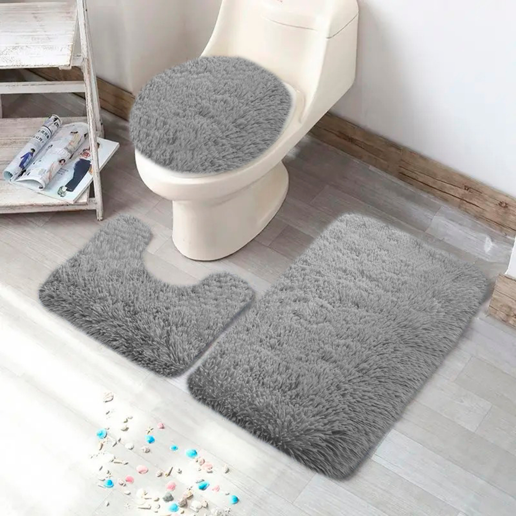 Kit Jogo De Banheiro 3 Peças Peludo Felpudo Shaggy Luxo - Tapete de Banheiro Peludo