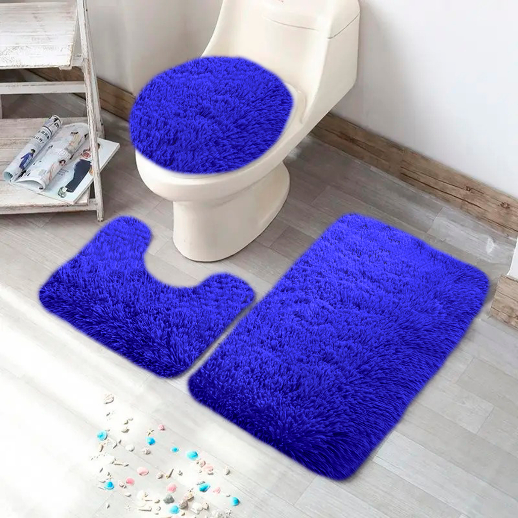 Kit de Tapete Banheiro 3Peças Peludo Felpudo Shagy