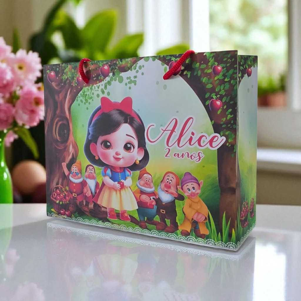 Kit Sacolinhas Personalizadas Festa (G) Branca de Neve Baby (20x16x6cm)