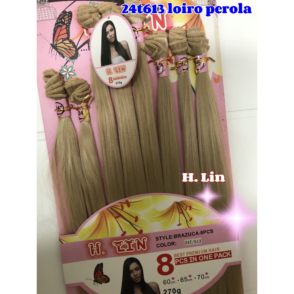 cabelo 8 telas 260gramas 60cm liso ondulado Brazuca H. Lin Cor 24t613 Loiro perola perolado sem brilho fibra organico