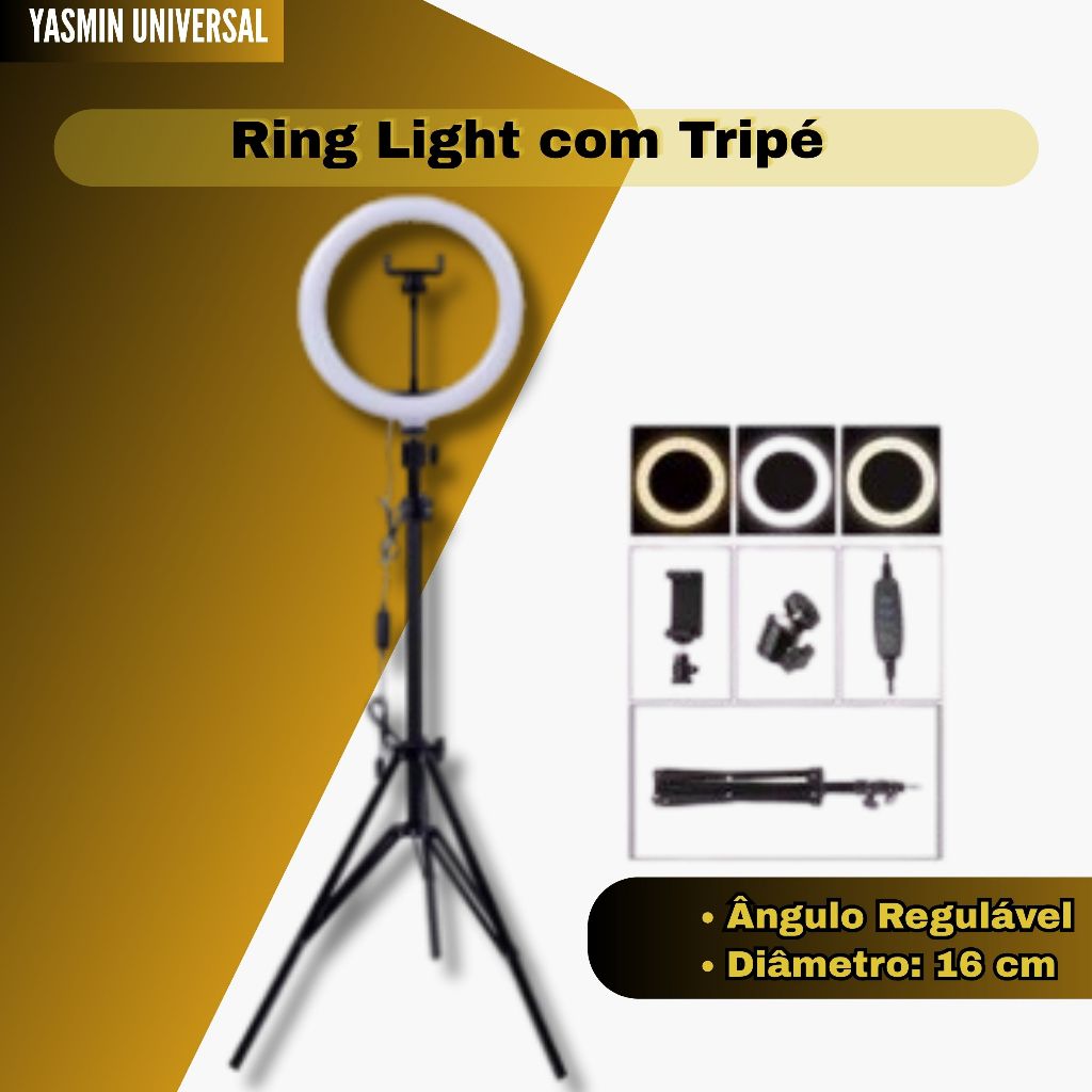 Ring Light Led Iluminador 26cm 10 Polegadas Completo 2,1m Tripé 210cm BF/BQ/BN