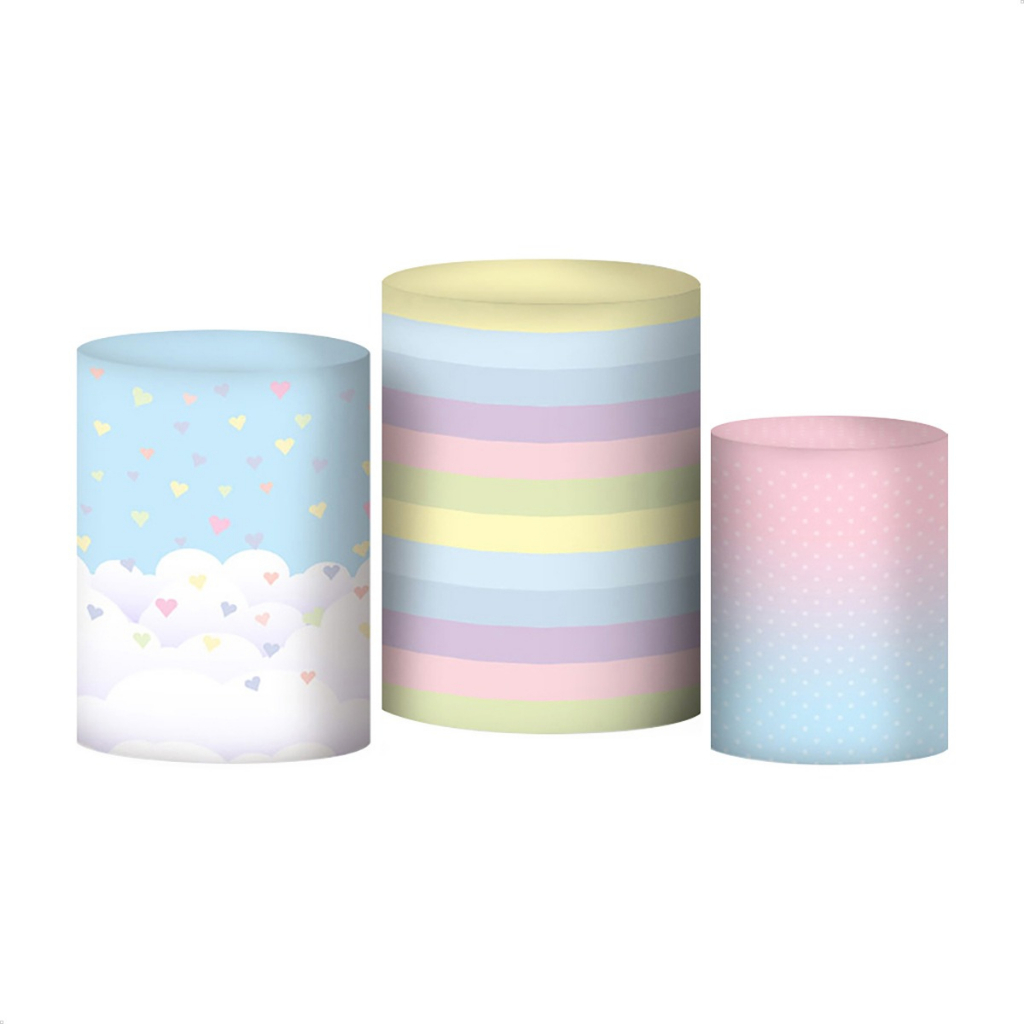Trio Capas de Cilindros Vest Fácil Helanca Premium Sublimados Tema Arco Iris Infantil