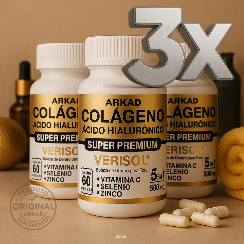 Colágeno Verisol Original com Ácido Hialurônico + Vitamina C | 180 Cápsulas Pele firme, rugas reduzidas e brilho natural em Oferta na Shopee