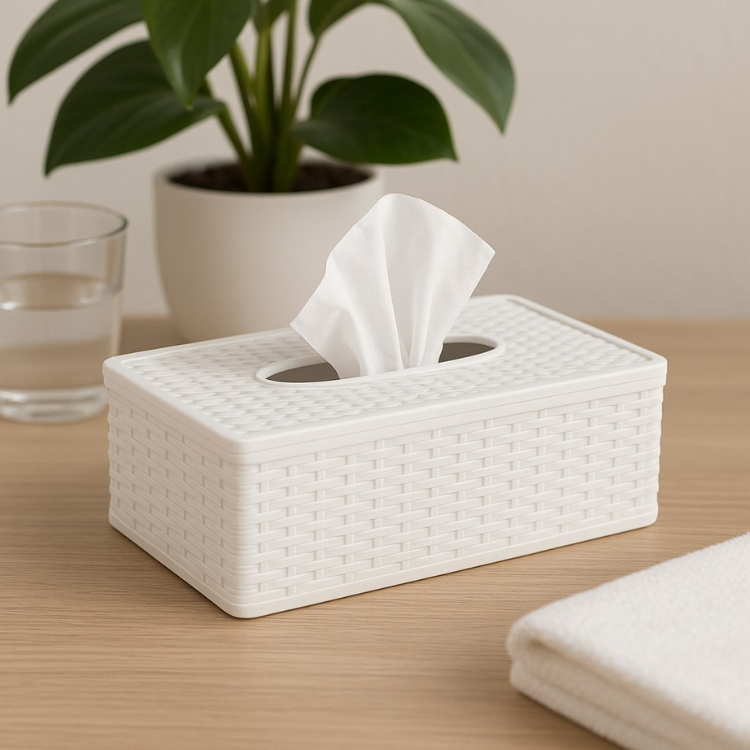 Porta Lenços Guardanapos Prático Plástico Rattan Branco Casa Escritório