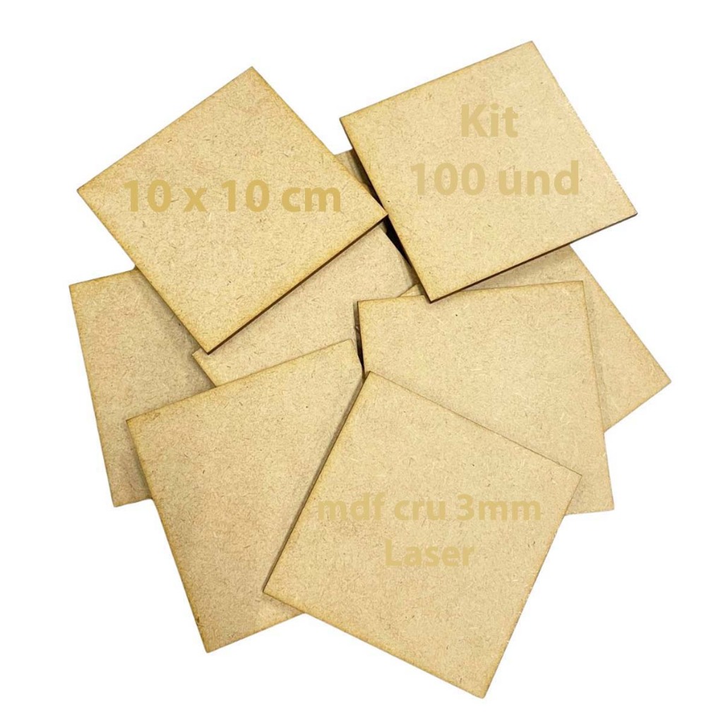 Kit 100 placa plaquinha quadrinho 10x10 cm chapa mdf cru 3mm base artesanato porta copo mini quadro em Oferta na Shopee