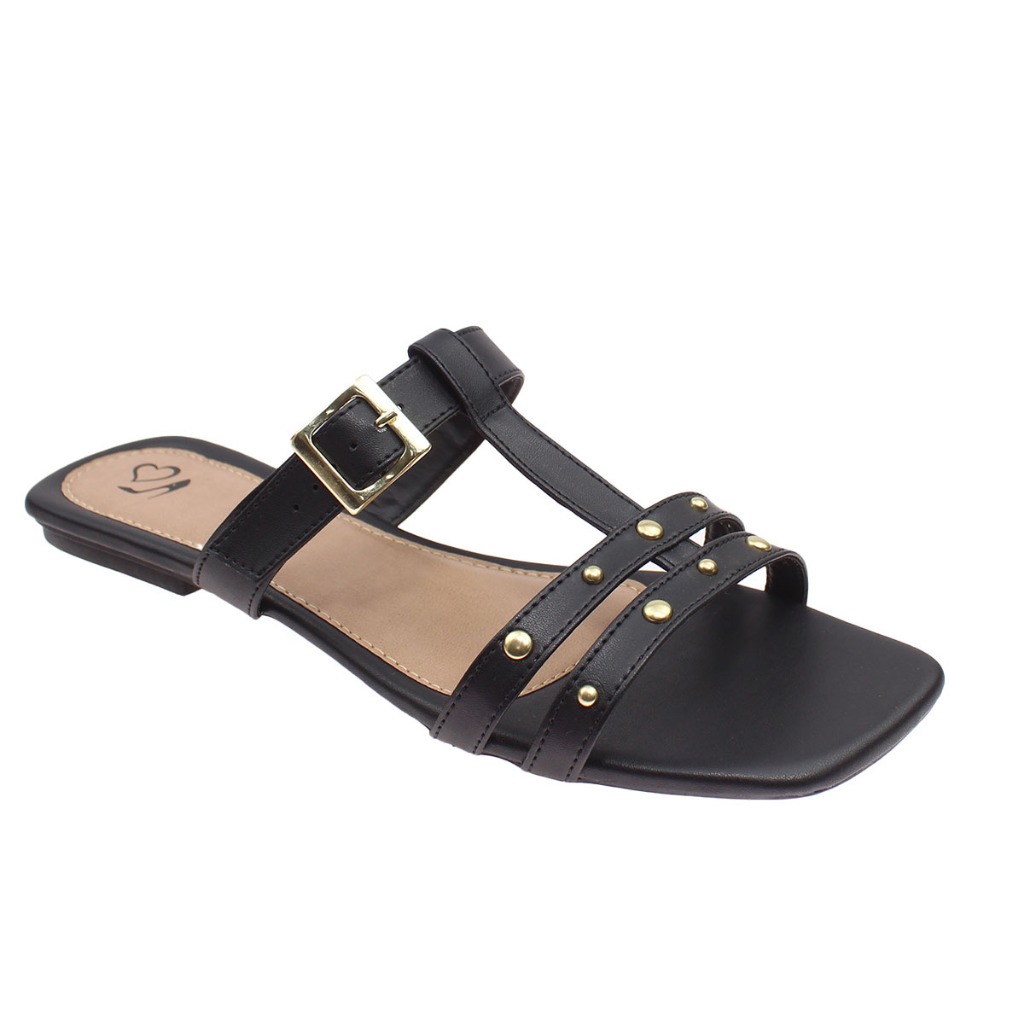 Sandália Rasteira Numeração Especial  40 41 42 43 44 45   Napa Preta 2040-1 em Oferta na Shopee