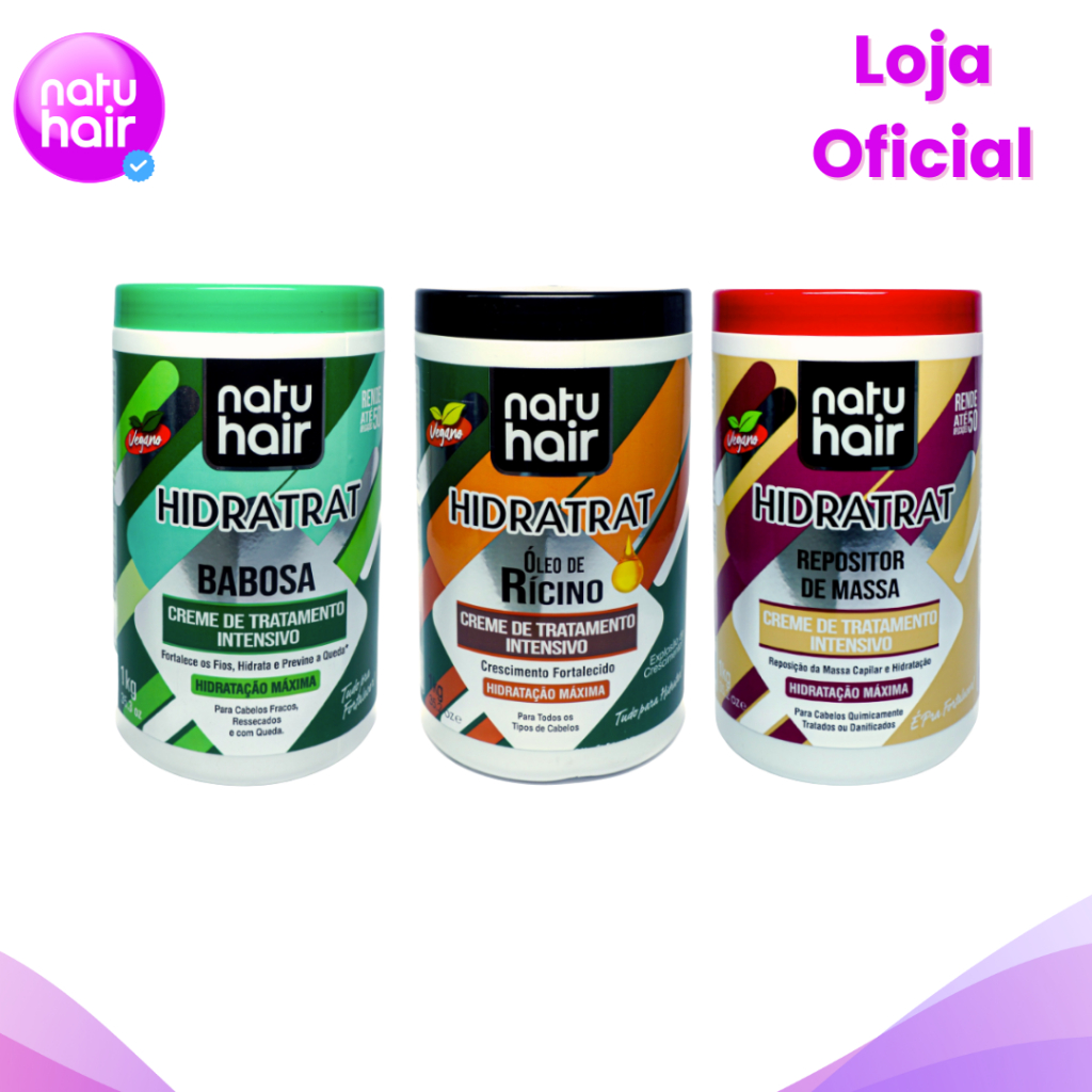 Kit de Cronograma Capilar Babosa + Óleo de Rícino + Repositor de massa NatuHair