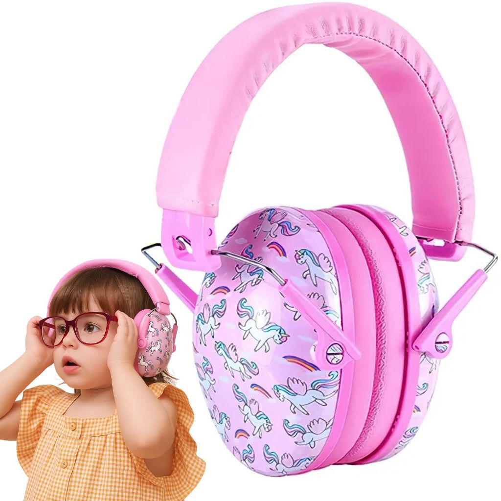 Abafador Protetor de Ruído Infantil Criança Unicórnio Rosa Autismo Fone Auricular Barulho Som Ouvido Ajustável Conforto