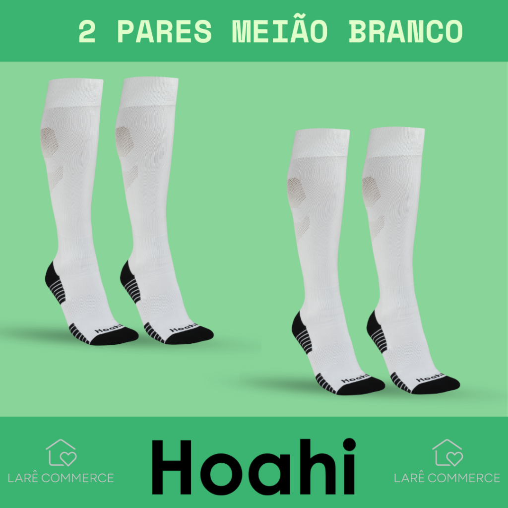 Kit 2 Pares Meião Futebol Futsal Hoahi Original, Conforto e Qualidade Cores Azul e Branco