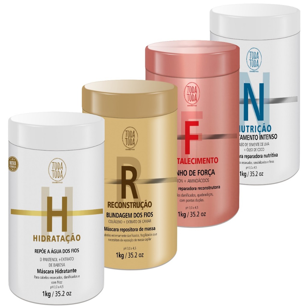 Kit Cronograma Capilar Todatoda Dona Linda 4 Máscaras 1kg Hidratação Nutrição Reconstrução