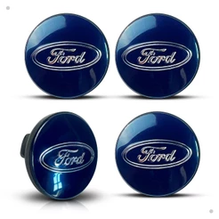 Jogo 04 Calotinha Centro Da Roda Ford Focus Azul 55mm