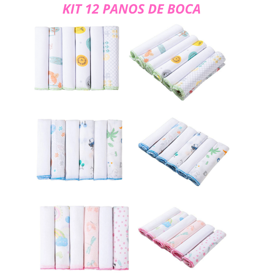 Kit Pano de Boca 12 unidades 30x30cm 100%algodao em Oferta na Shopee